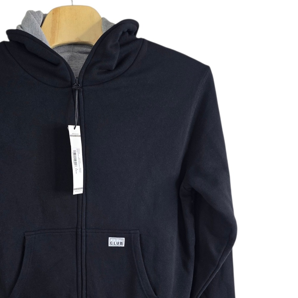 Pro Club Mens Reversible Thermal Hoodie Black Heather Grey 46PC0301 Large NWT